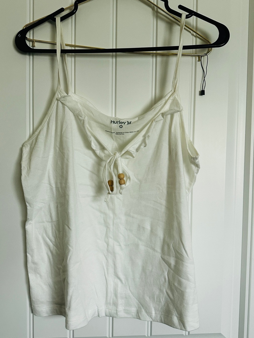Hurley White Cotton Top with Wood Bead Tie